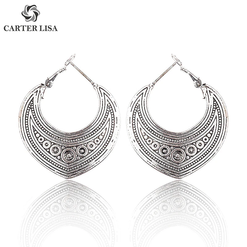 

CARTER LISA India Middle East Gypsy Jewelry Vintage Silver Retro Tribal Dangle Earrings For Women Hippie Boho pendientes Brincos
