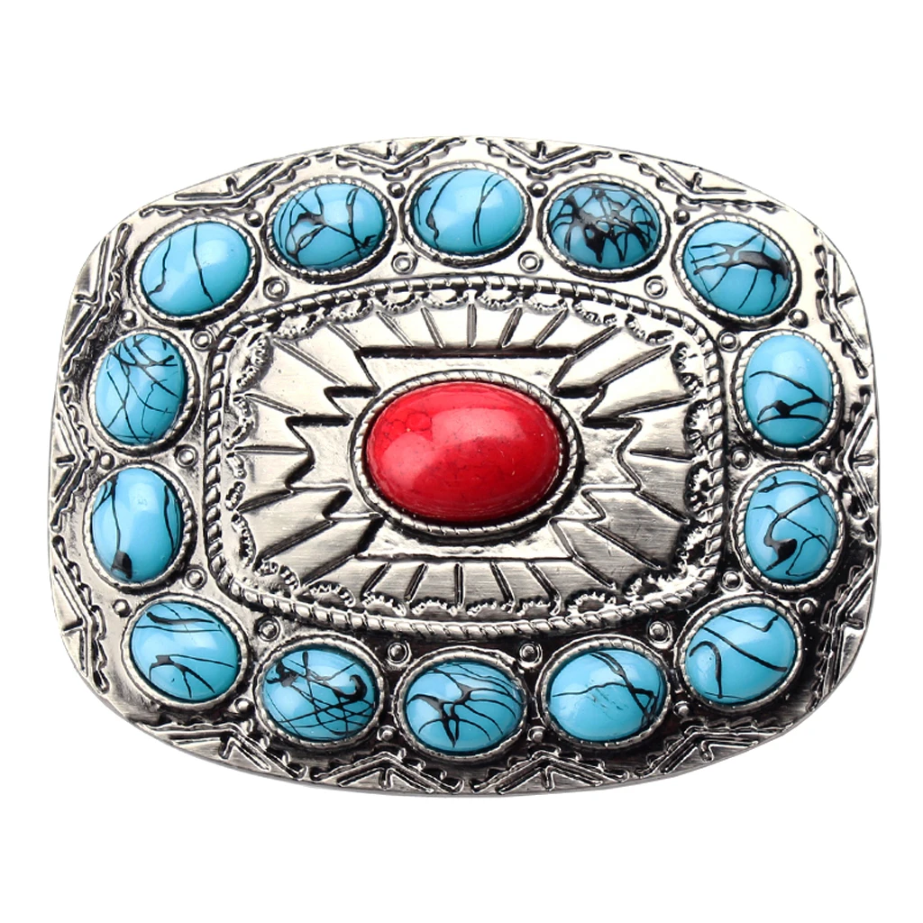 Antique Rodeo Turquoise Bead Western Cowboy Oval Metal Belt Buckle Accessory