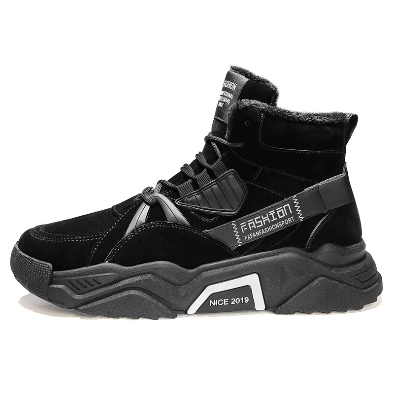 Зимние уличные мужские высокие ботинки; zapatos de hombre para caminar; Мужская обувь белого цвета; брендовые кроссовки; Мужская прогулочная обувь - Цвет: Black