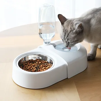 

Double Cat Bowl With Auto Water Dispenser Kitten Drinking Feeder Raised Stand Dish Feeding Food Eat Dish Pet Supplies