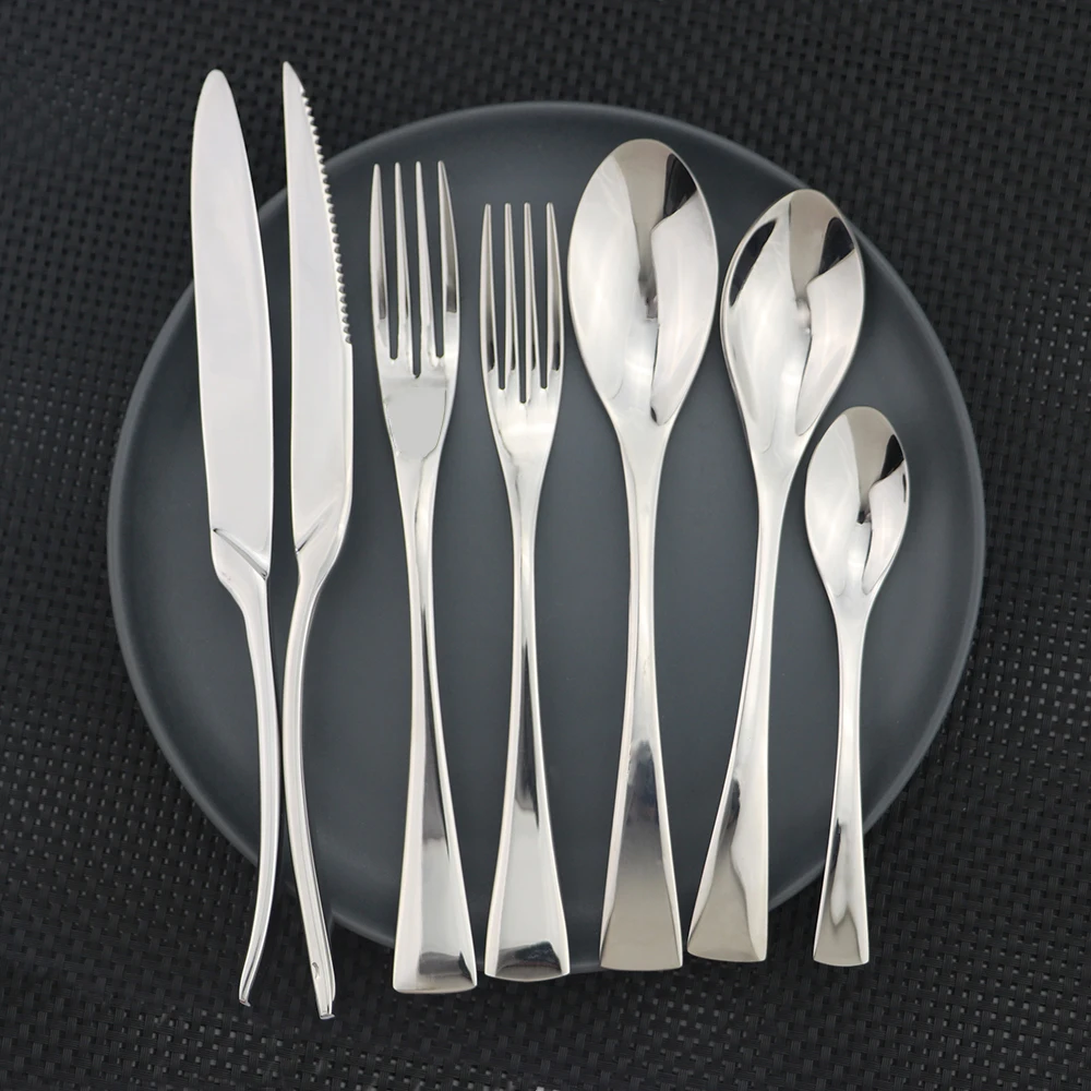 

7pcs Restaurant Dinnerware Set Knife Fork Spoon Kitchen Tableware Set 304 Stainless Steel Metal Flatware Restaurant Accessories
