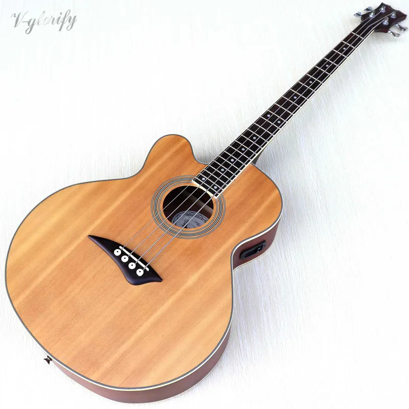

4 string left hand electric acoustic bass guitar 43 inch natural color 24 frets with EQ 864mm scale cutway bass guitarra