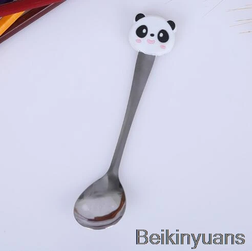 Panda Детская мультяшная ложка, детская посуда, ложка из нержавеющей стали, детский десерт, мороженое, Мультяшные столовые приборы в форме котов - Цвет: Panda