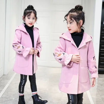 

Kids Girls Jacket Thicken Woolen Long Sleeve Autumn Winter Coat Korean Style Solid Color Button Children Girls Clothes4-14yeaars