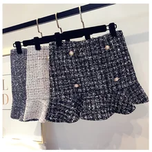 Осенняя Новинка, женская элегантная мода, высокая талия, сексуальная, облегающая, твидовая, шерстяная, клетчатая, двубортная, Русалочка, короткая юбка, SML