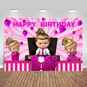 

Pink baby boss photography background kids birthday party custom photo backdrop polyester vinyl photography background studio
