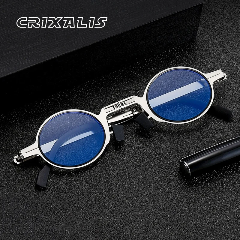 

CRIXALIS Round Metal Folding Reading Glasses Women Square Computer Eyewear For Men Prescription Spectacles Frame Female ​UV400