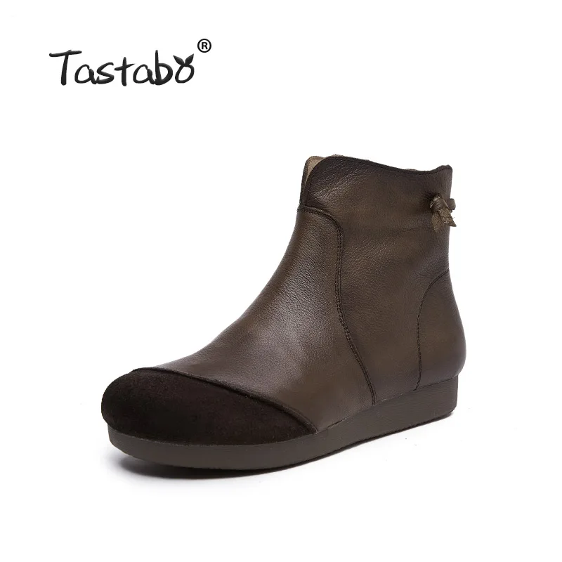 Tastabo г. Осенне-зимние женские ботильоны повседневная кожаная обувь ручной работы в винтажном стиле женские ботинки коричневого и черного цвета, размеры 35-40, S335