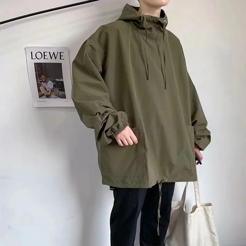 

2019 Autumn New Style Color Thin Pullover Hooded Jacket Men Drawstring Trend Japanese-style Casual Clothes Coat