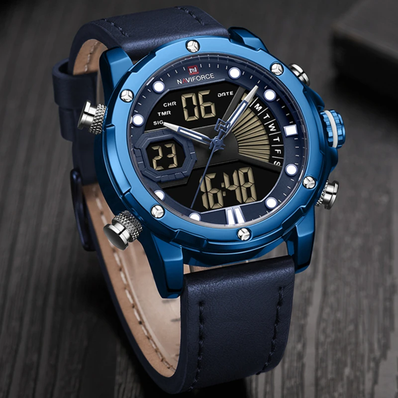 NAVIFORCE новые мужские часы кожаные водонепроницаемые кварцевые спортивные