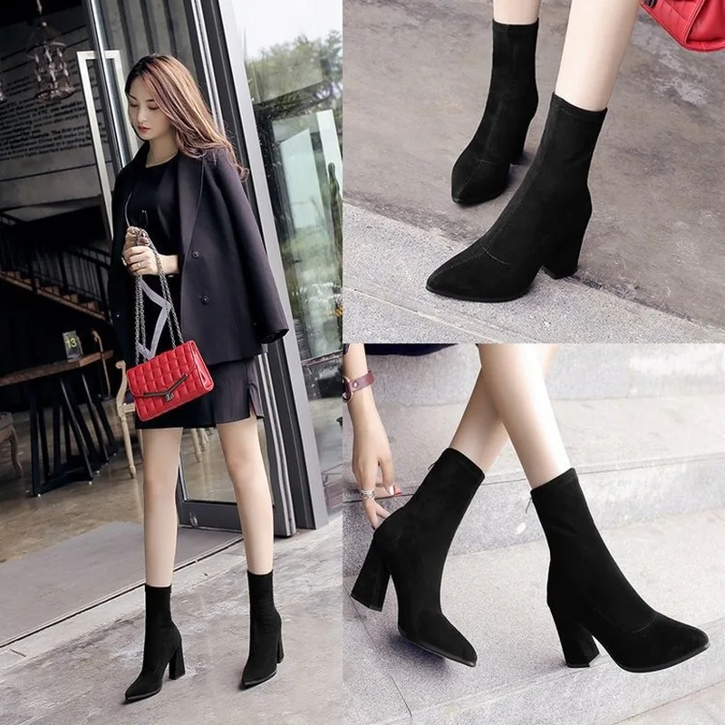 New Women Boots Autumn/winter European and American Ankle Boots with Pointed Toes, Thick Heels and High Heels SHOE SO53