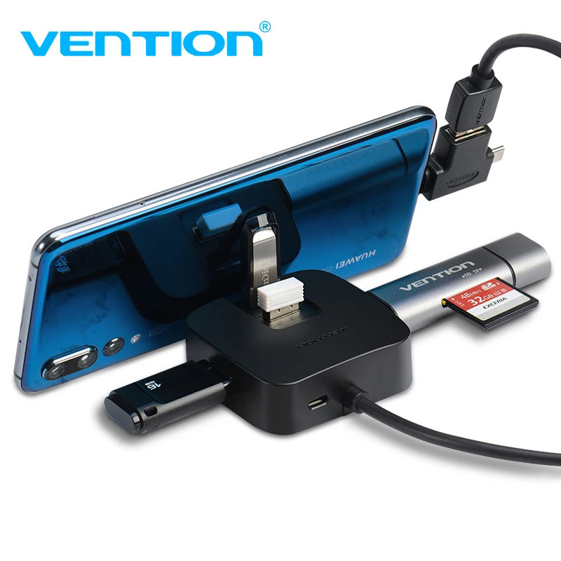 Vention 4 порта USB 3,0 концентратор с микро USB порт питания и держатель телефона USB разветвитель адаптер для карта для ноутбука ридер планшет концентратор USB 2,0