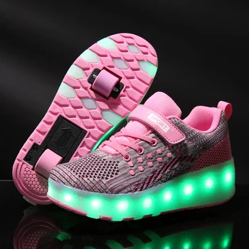 

Children Two Wheels Luminous Glowing Sneakers Red Grey Pink Led Light Roller Skate Shoes Kids Boys Girls USB Charging