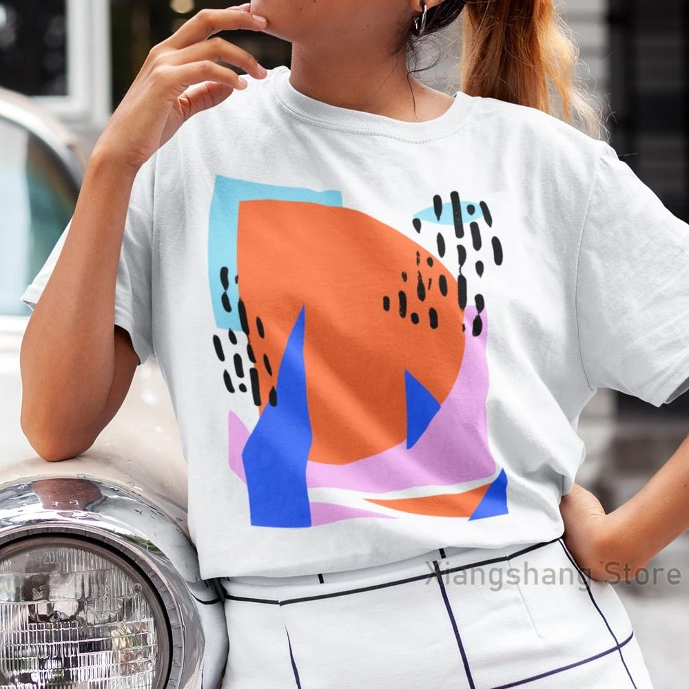 Camiseta con estampado abstracto, camisa de artístico, formas geométricas, minimalista, diseño de bloque, ropa estética Tumblr| Camisetas| - AliExpress