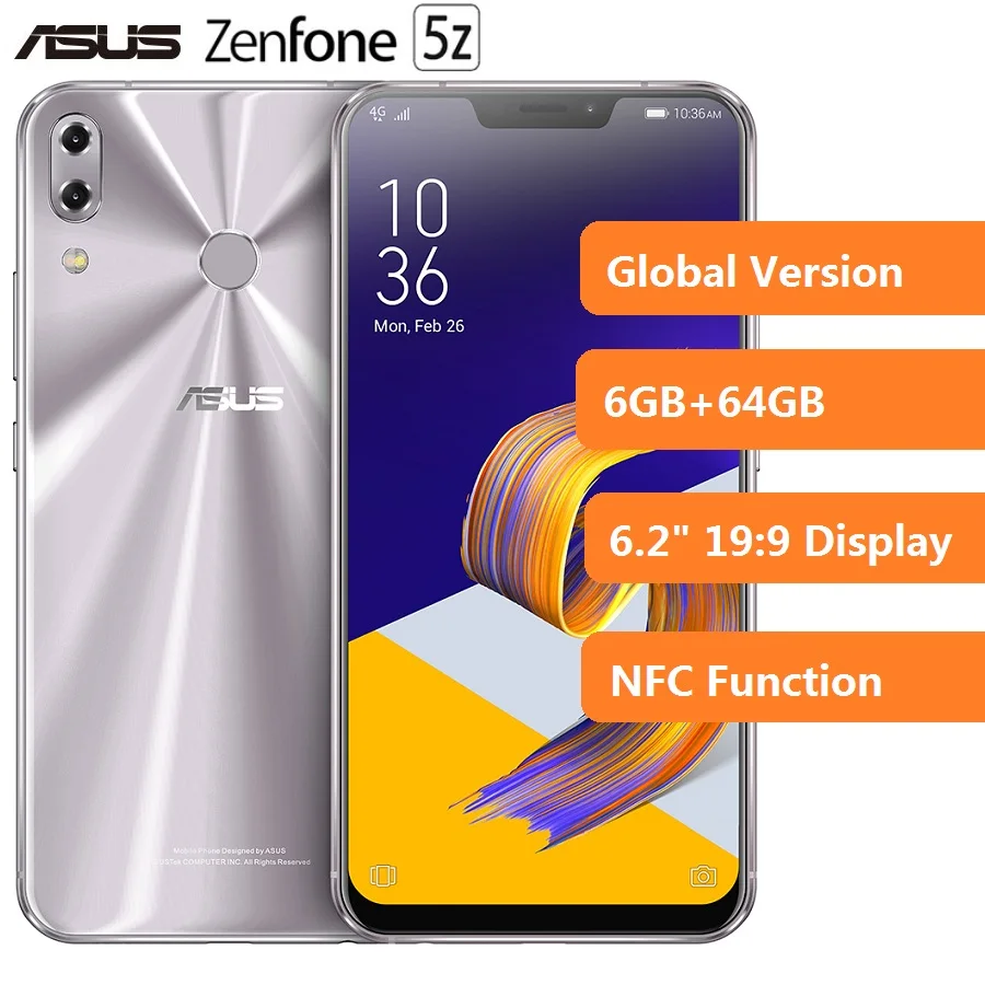 

Clearance ASUS Zenfone 5Z 4G Android Smartphone 6.2" SnapDragon 845 2.8GHz Octa Core 6GB+64GB 12.0MP + 8.0MP Mobile Cellphone