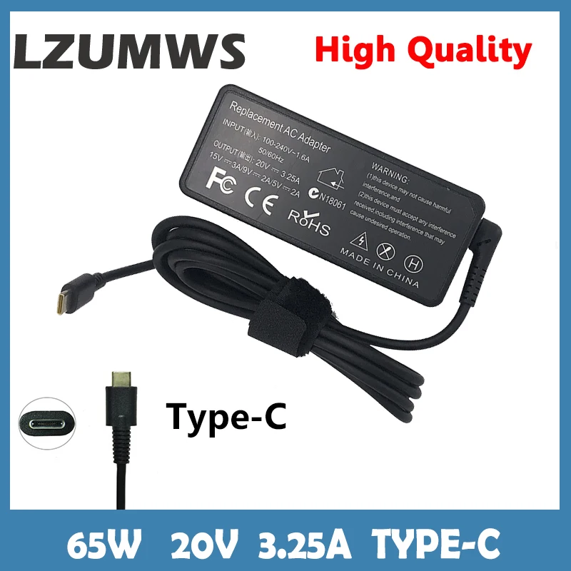 Зарядное устройство USB Type-C для Lenovo Thinkpad X1 carbon Yoga5 X270 X280 T580 P51s P52s E480 E470 20 в 3 25 А 65 Вт |