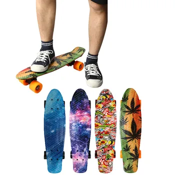 

22" Skate Board Mini Cruiser Skateboard Plastic Starry Sky Galaxy Printed Longboard Retro Banana Fishboard Street Outdoor Sport