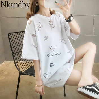 

Nkandby Large Size Mesh Pattern Long T-shirt Women 2020 Summer Kawaii Lady Tops T Shirt Oversize Funny Tshirt Ulzzang Streetwear