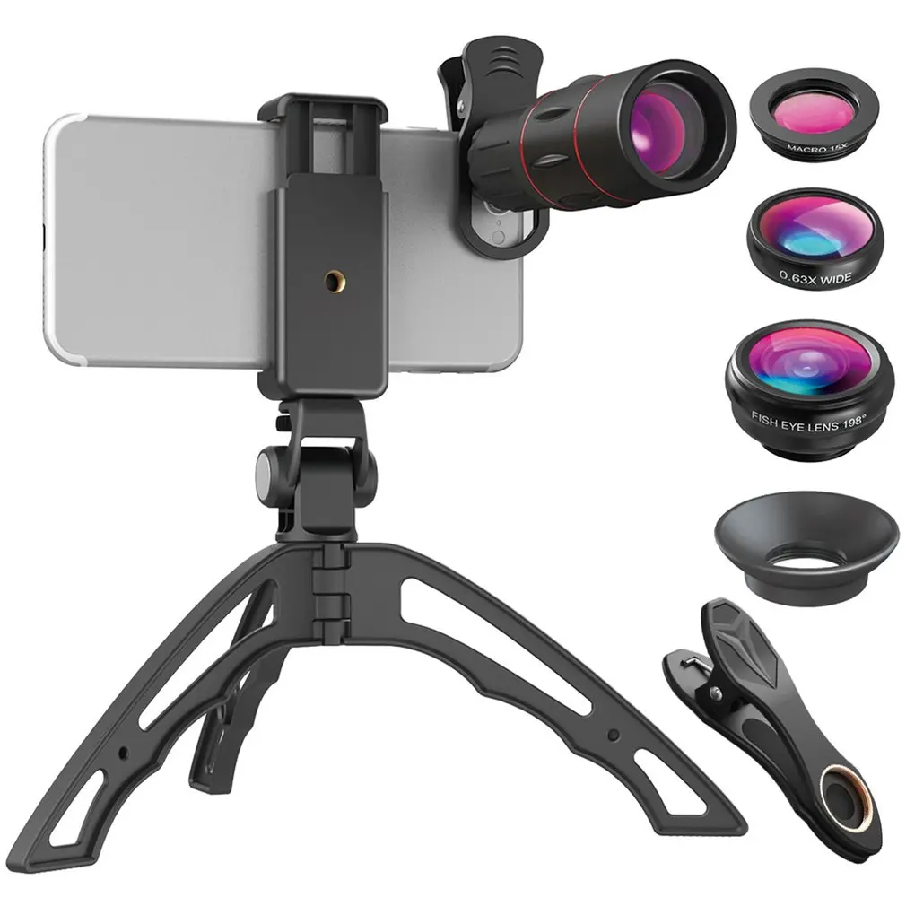 

4-in-118 Times Long Focus Wide Angle Macro Fisheye Lens Camera Kits Mobile Phone Fish Eye Lenses with Clip for iPhone Samsung