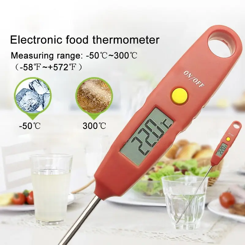 Comida Termometro Digital de Cocina,IP67 Impermeable Lectura Instantánea Pantalla LCD Retroiluminada Termómetro de Alimentos para BBQ Leche Pavo 