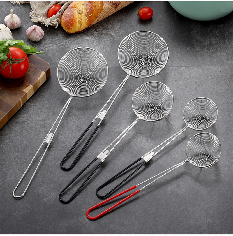 Long Handle Skimmer Stainless Steel Colander Residue Mesh Strainer Hot Pot Leak Oil Spoon Noodle Scoop Kitchen Cooking Tools