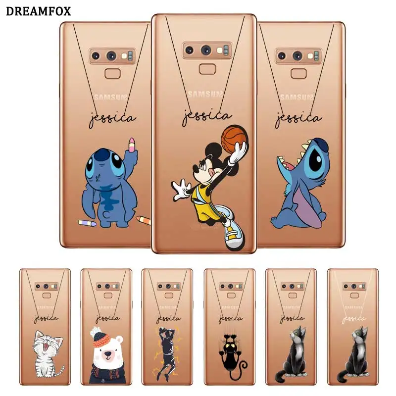 

Cute Cat Custom Name DIY Transparent Soft Silicone Case Cover For Samsung Galaxy Note 3 4 5 8 9 10 Plus M10 M20 M30 Grand Prime