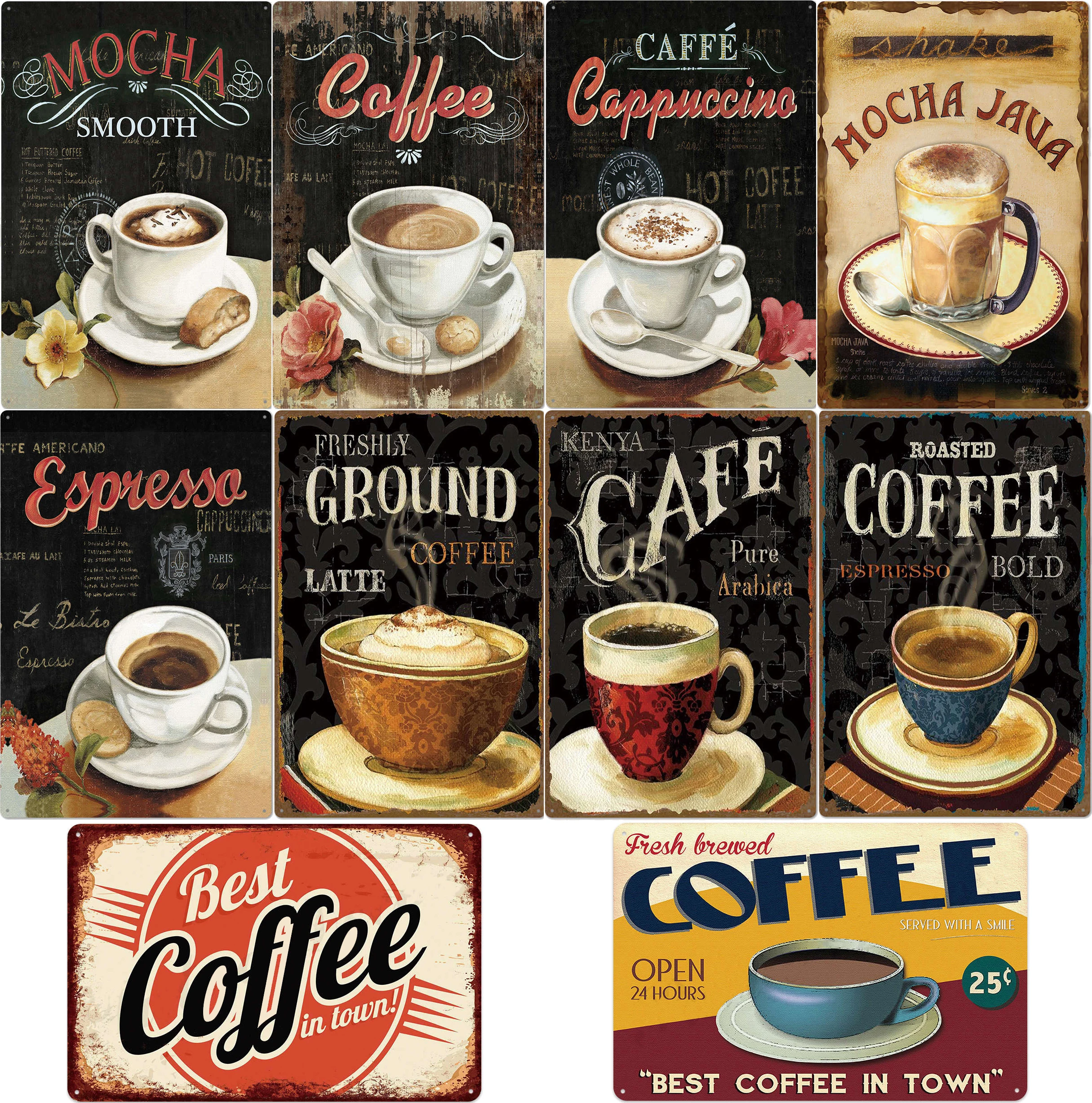 

Coffee Tin Sign Vintage Metal Sign Plaque Metal Vintage Wall Decor for Kitchen Coffee Bar Cafe Retro Metal Posters Iron Painting