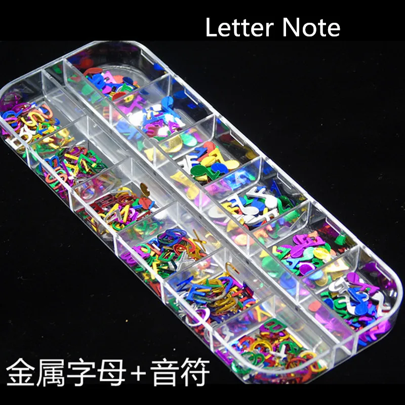 Letter Note 12 шт./кор. бабочка с блестками, блестящие 3d нейл-арта украшения для гелевых ногтей аксессуары Карамельный цвет хлопья тени для век, инструменты для ногтей - Цвет: Letter Note