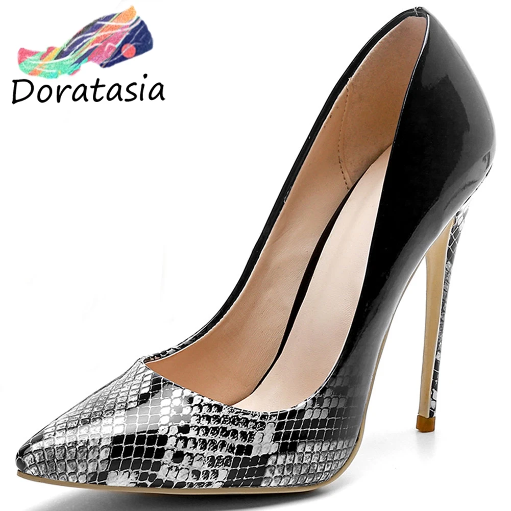 

DORATASIA Brand New Fashion Girl Spring Mixed Color Snake Print High Heel Pumps Pumps Women Shallow Slip On Shoes Woman