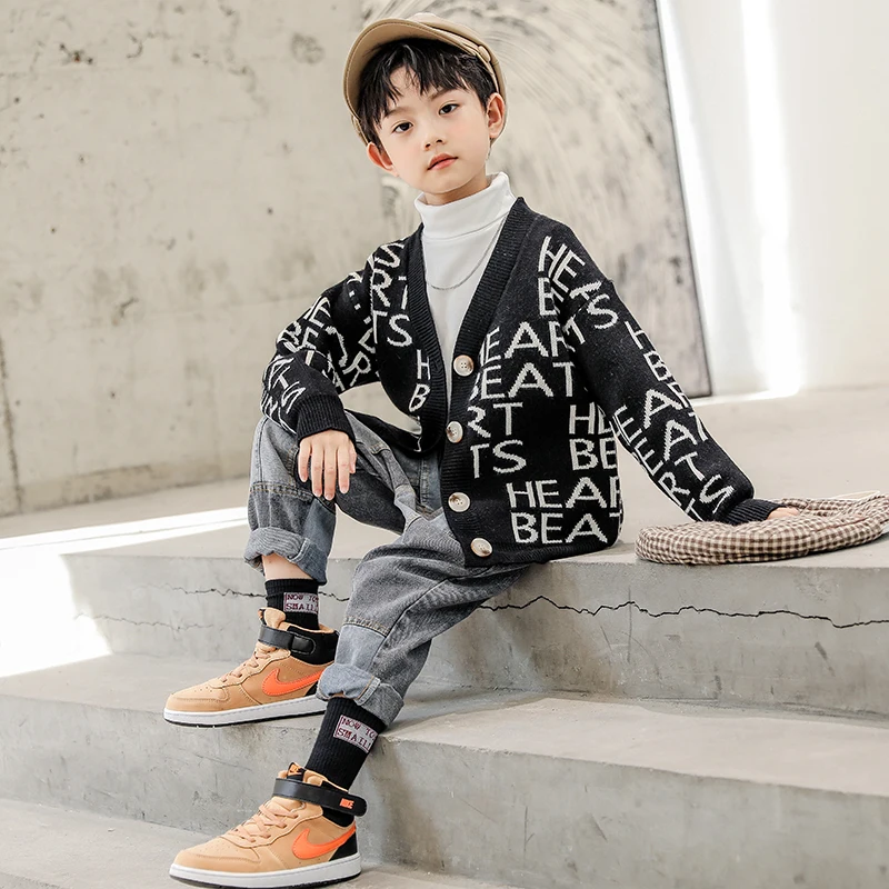 

Boys Cardigan Sweaters 3-15 Years Old Children's Clothing Letter Long Sleeve Autumn Casual Kids Clothes for Boy Sweater 2 Colors