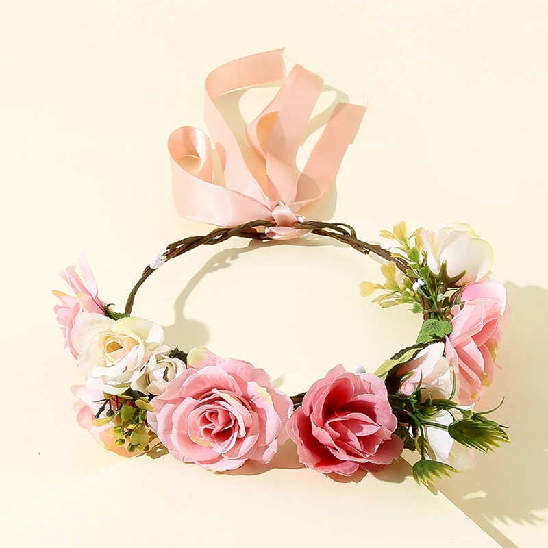 Bridal Hawaii Party Rose Floral Flower Festival Wedding Garland Headband 