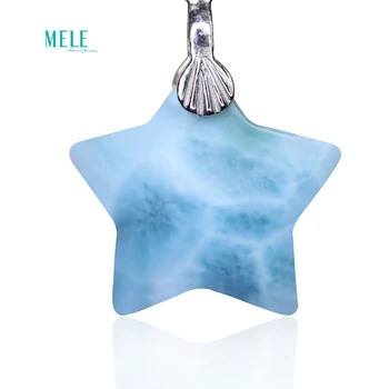 

Natural Larimar Ribbon Pentagonal Star Drop 925 Silver Natural Stone Blue Larimar Star Female Drop Gift