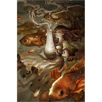 

DIY Diamond Embroidery Fantasy girl and koi Drill Diamond Painting Animals fish Picture Of Home Decoration Birthday Present
