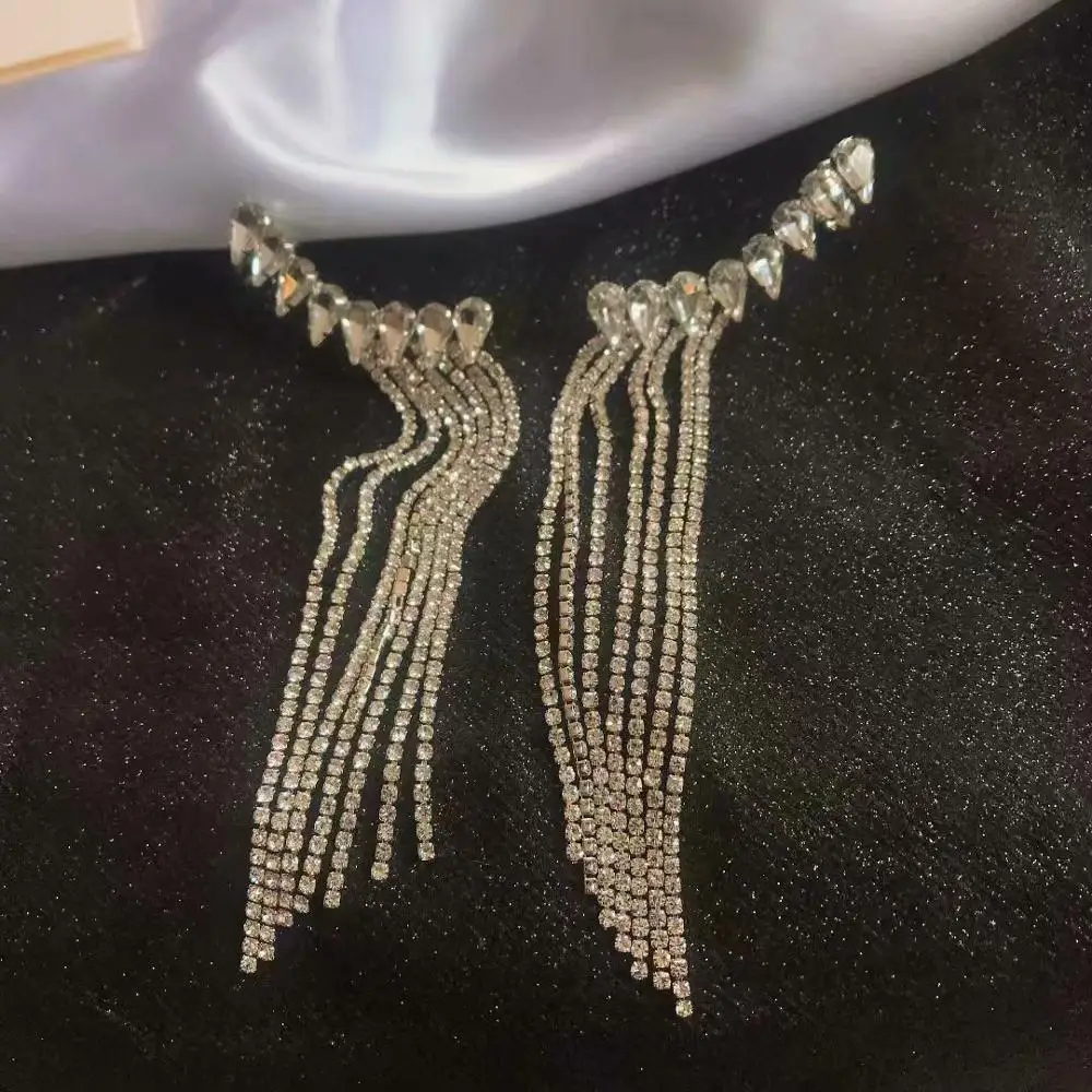 

Shiny Rhinestone Tassel Dangle Earrings for Women Fashion Jewelry Bohemian Style Maxi Statement Earrings Accessories