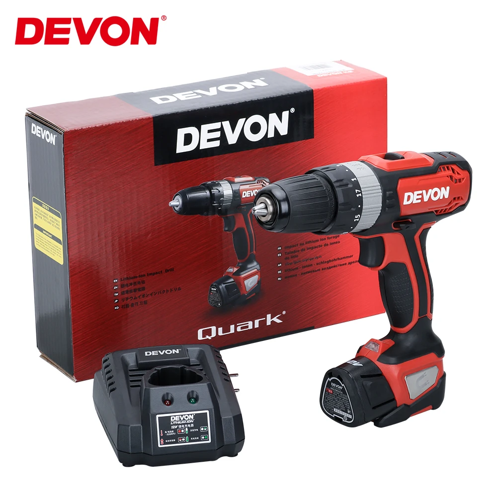 DEVON 12V электрическая отвертка перезаряжаемая беспроводная дрель литий-ионная Ударная дрель бытовой Беспроводной Мощность водительский инструмент 2-х скоростная - Цвет: SET1(Gift box)