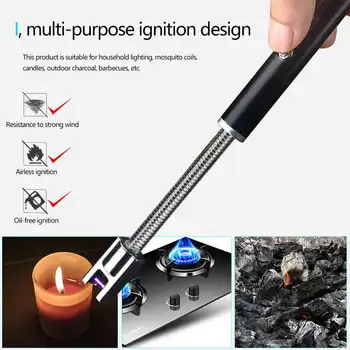 

New BBQ LED USB Electric Rechargeable Long Kitchen Gas Stove Lighter Windproof Plasma Arc Flameless Candle Lighters Outdoor