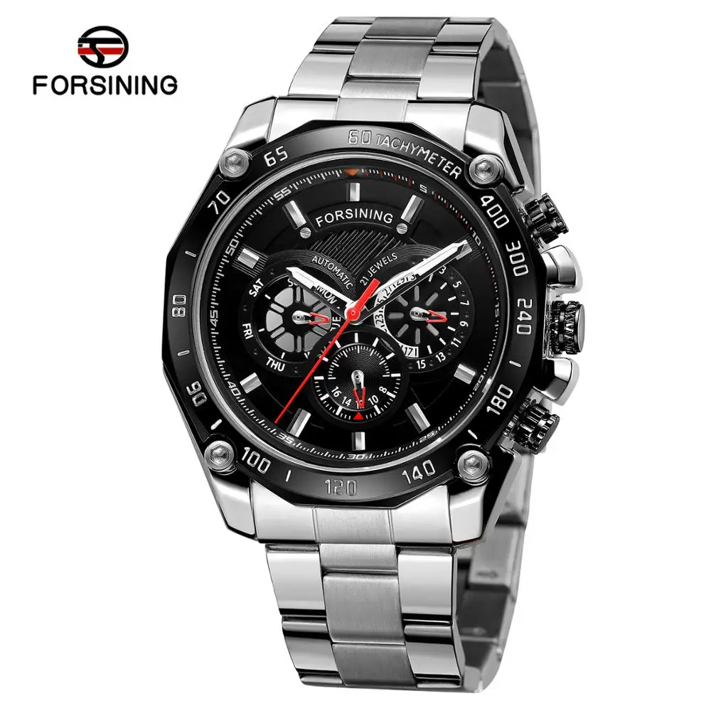 

Forsining Brand Military Silver Clock Steampunk Series Complete Calendar Watch Men Sport Mechanical Automatic Watches