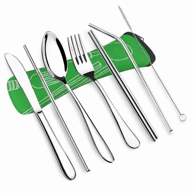 

7 Piece Portable Travel High Quality Stainless Stell Cutlery Knife Fork Spoon And Drinking Utensils Set
