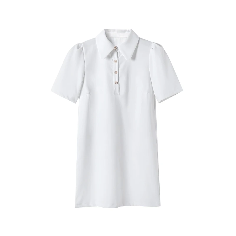 Woman Button decoration Turndown Collar White Shirt Dress Femme Short Sleeve Mini Dresses Lady Loose Clothes Vestido D6351 Woman Button decoration Turndown Collar White Shirt Dress Femme Short Sleeve Mini Dresses Lady Loose Clothes Vestido D6351