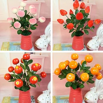 

7Pcs Fake Orange (12 Stems/Bunch) 12.99"Length Artificial Strawberry Simulation Foam Peach & Apple for Home Wedding Decorative