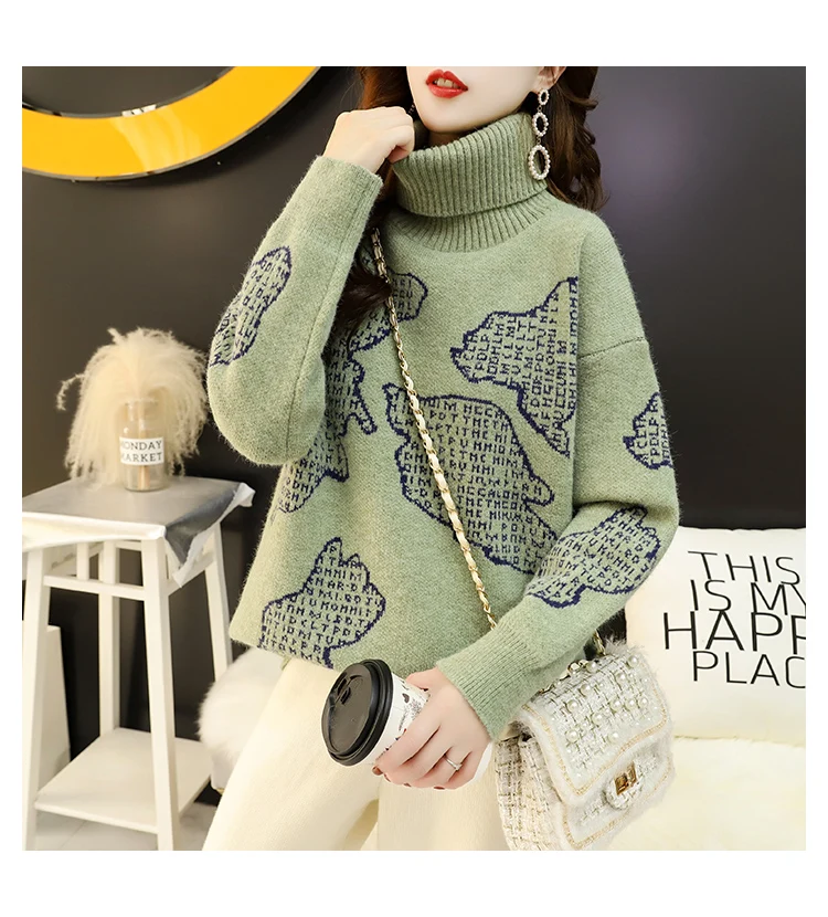 H. SA pull femme hiver, женская зимняя теплая водолазка, пуловер с рисунком карт, Повседневная вязаная одежда, фиолетовый свободный свитер, джемперы