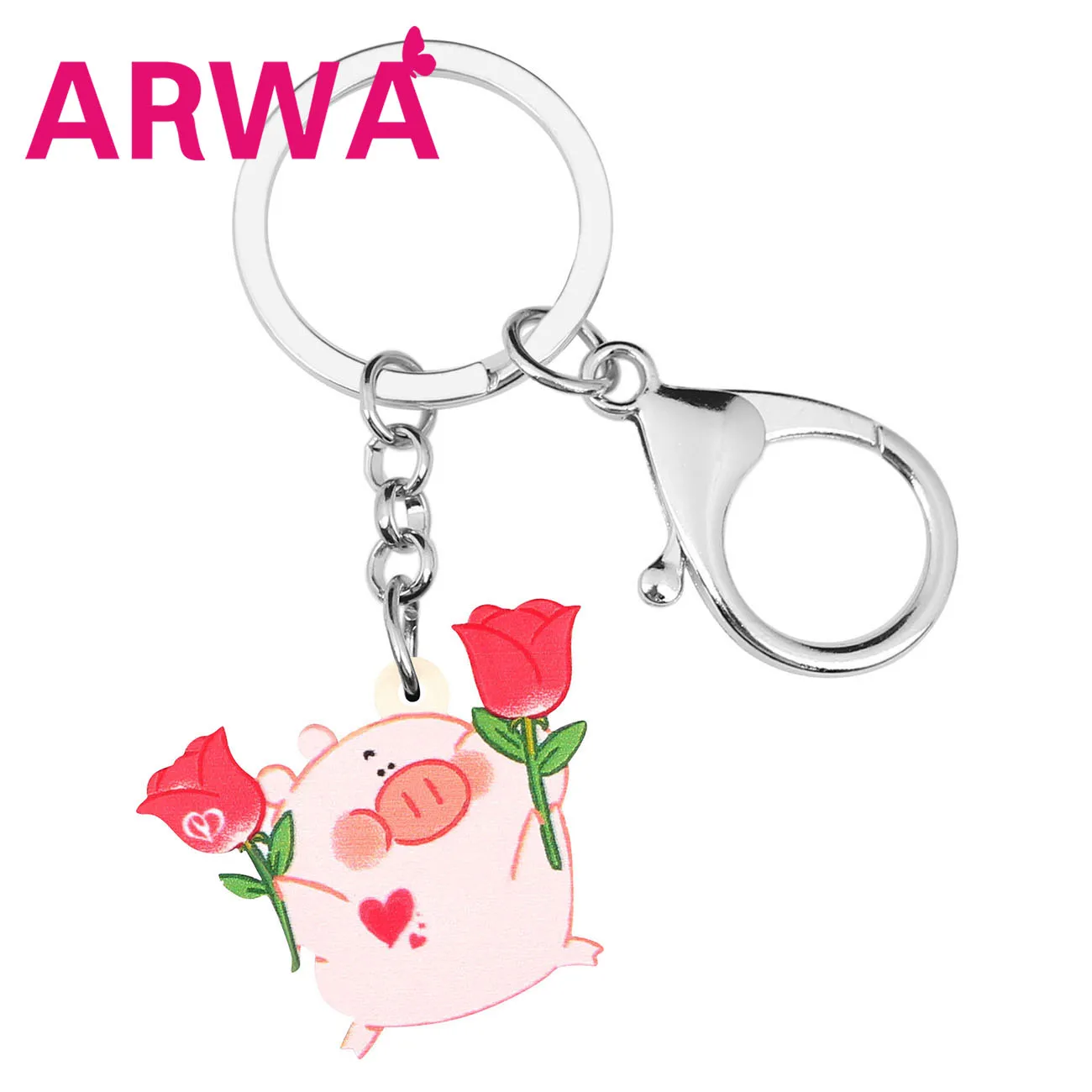 ARWA Acrylic Valentine's Day Anime Pig Rose Key Chain Rings Car Purse Bag Decoration Keychains For Women Girl Teen Charms Gift |