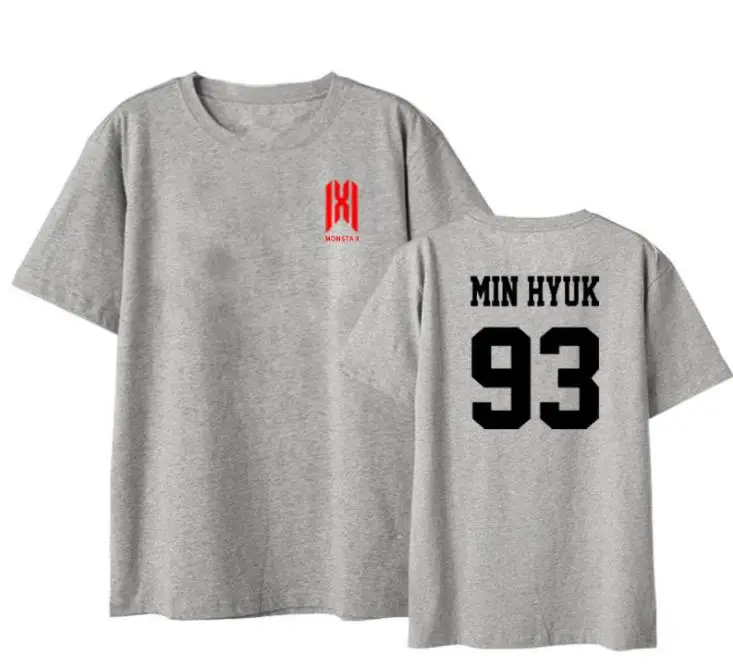 

Monsta x membern name printing o neck short sleeve t shirt for summer style kpop fashion grey loose t-shirt k-pop tees