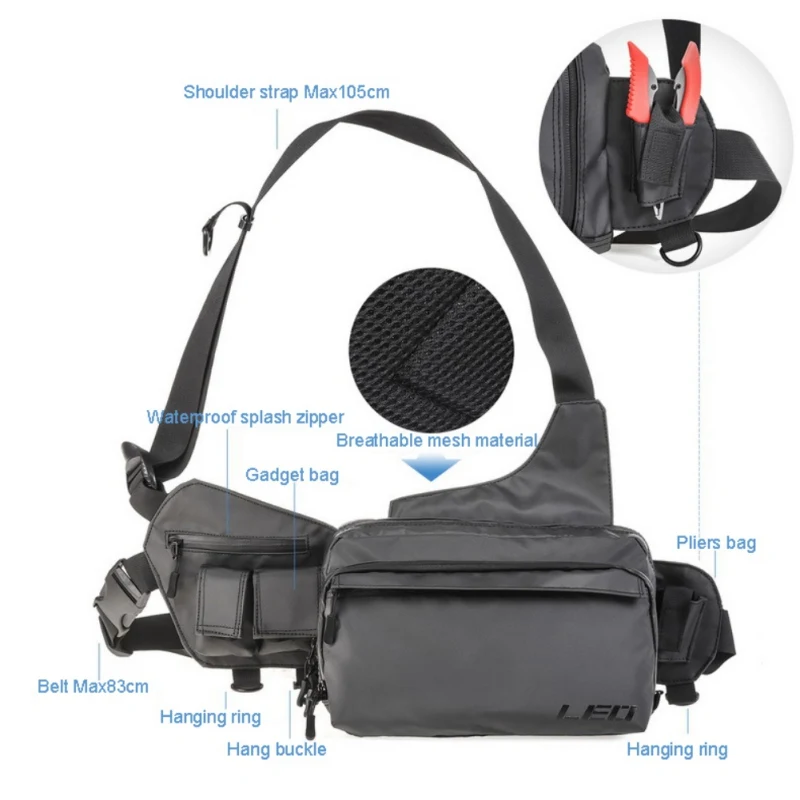 

Large Capacity Durable Fishing Bag Messenger Waist Shoulder Bag Waterproof Multifunctional Fishing Lure Reel Line Tackle Storage