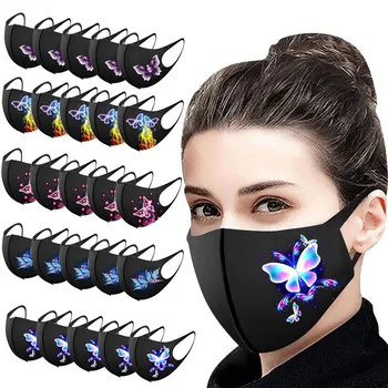 

Mascarilla 25pcs Adult's Black Face Mask Fashion Butterfly Prints Face Masks Washable Earloop Mask Mouth Caps Washable