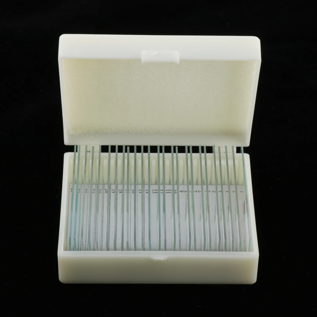 25 Pack Prepared Microscope Slide Set for Basic Biological Science Education, 25pcs Slides, Includes Storage Case