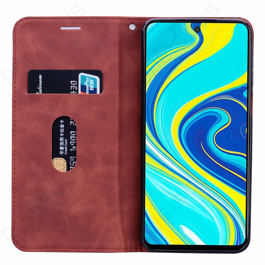 Vintage Leather Flip Cover Wallet Case with Card Slots and Magnetic Closure