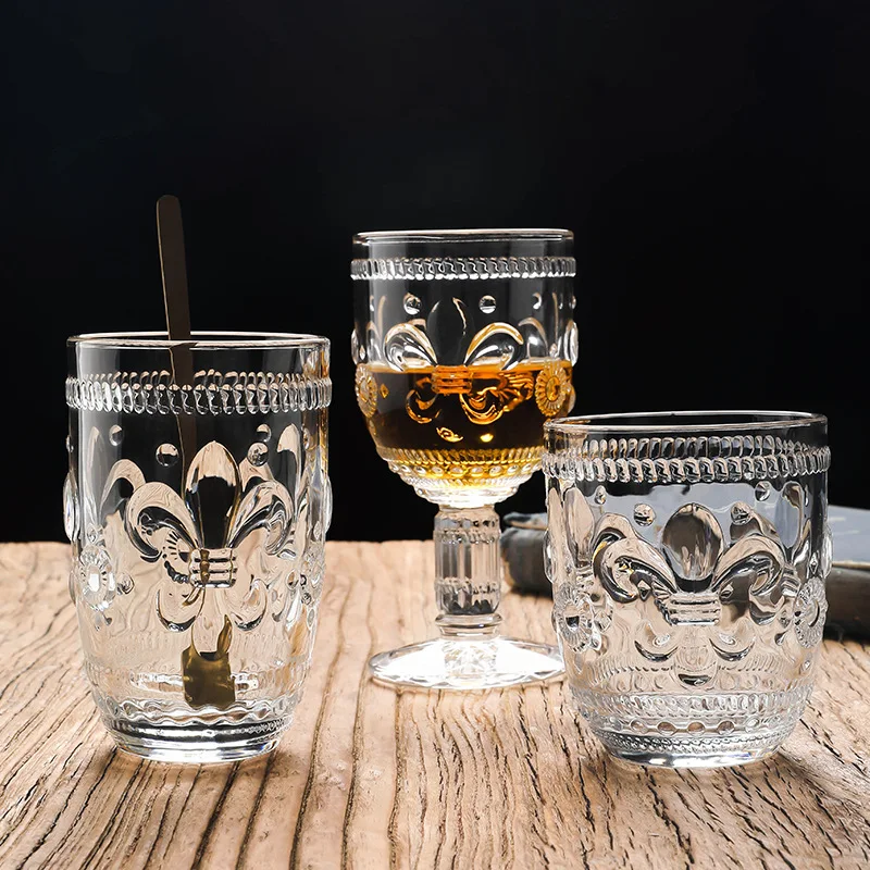 European iris relief glass creative crystal glass water cup tea cup wine fruit juice beverage household
