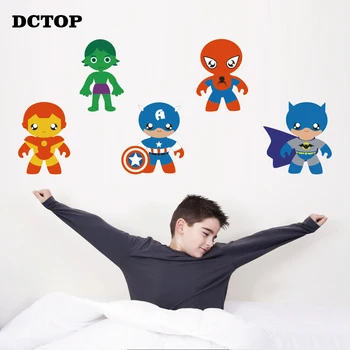 

Cute 5PCS Super Hero Wall Stickers For Kids Boy Nursery Room Vinyls DIY Home Decor Hulk Superhero Decal Removable Cartoon Mural