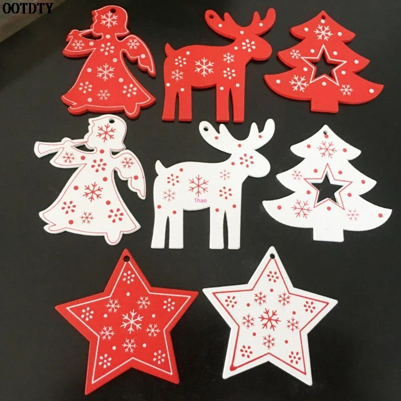 

10pcs/set Christmas Tree Wooden Tag Star Deer Angel Ornament Pendant Xmas Party Home Decor DIY Accessories